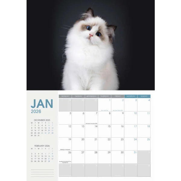 2026 Wall Calendar Collins A4 Cats and Dogs