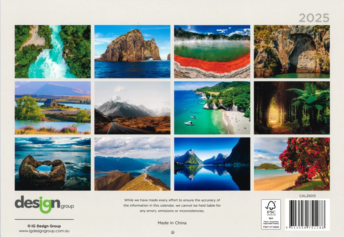 2025 Wall Calendar New Zealand Landscapes