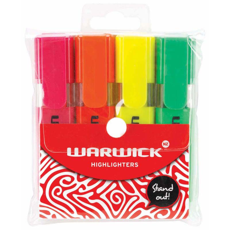 Warwick Highlighter Stubby Assorted 4 Pack - City Books & Lotto
