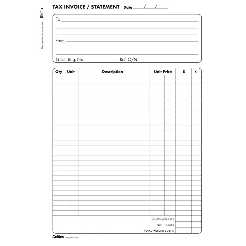 Invoice Book Collins A4/50 DL 50 Lf NCR - City Books & Lotto