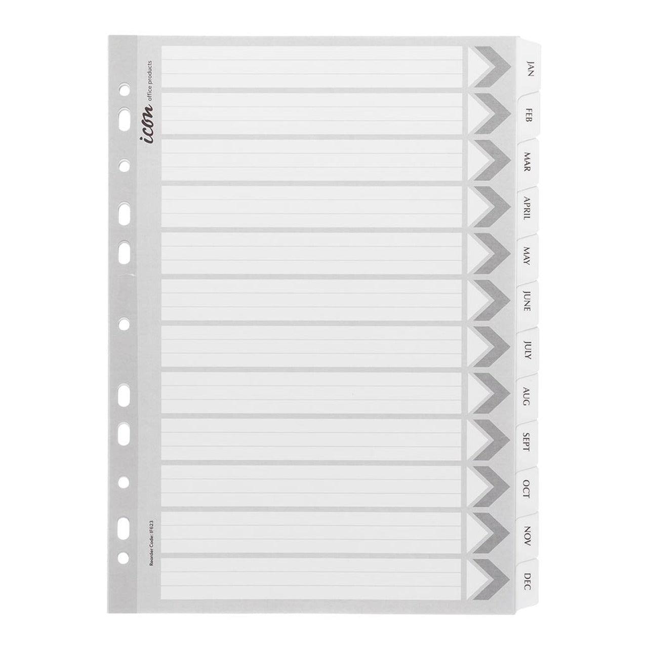Icon Cardboard Indices with Reinforced Tabs Jan-Dec White - City Books & Lotto