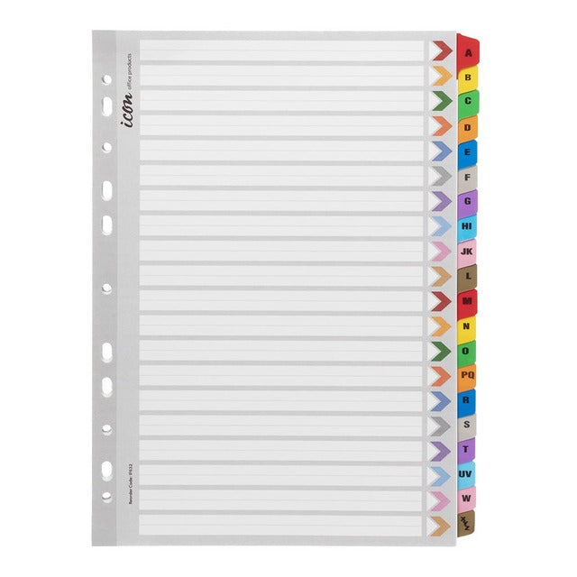 Icon Cardboard Indices with Reinforced Tabs A-Z Coloured - City Books & Lotto
