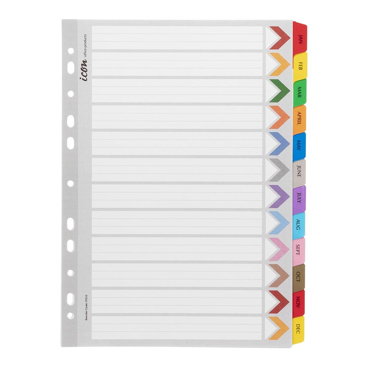 Icon Cardboard Indices with Reinforced Tabs Jan-Dec Coloured - City Books & Lotto