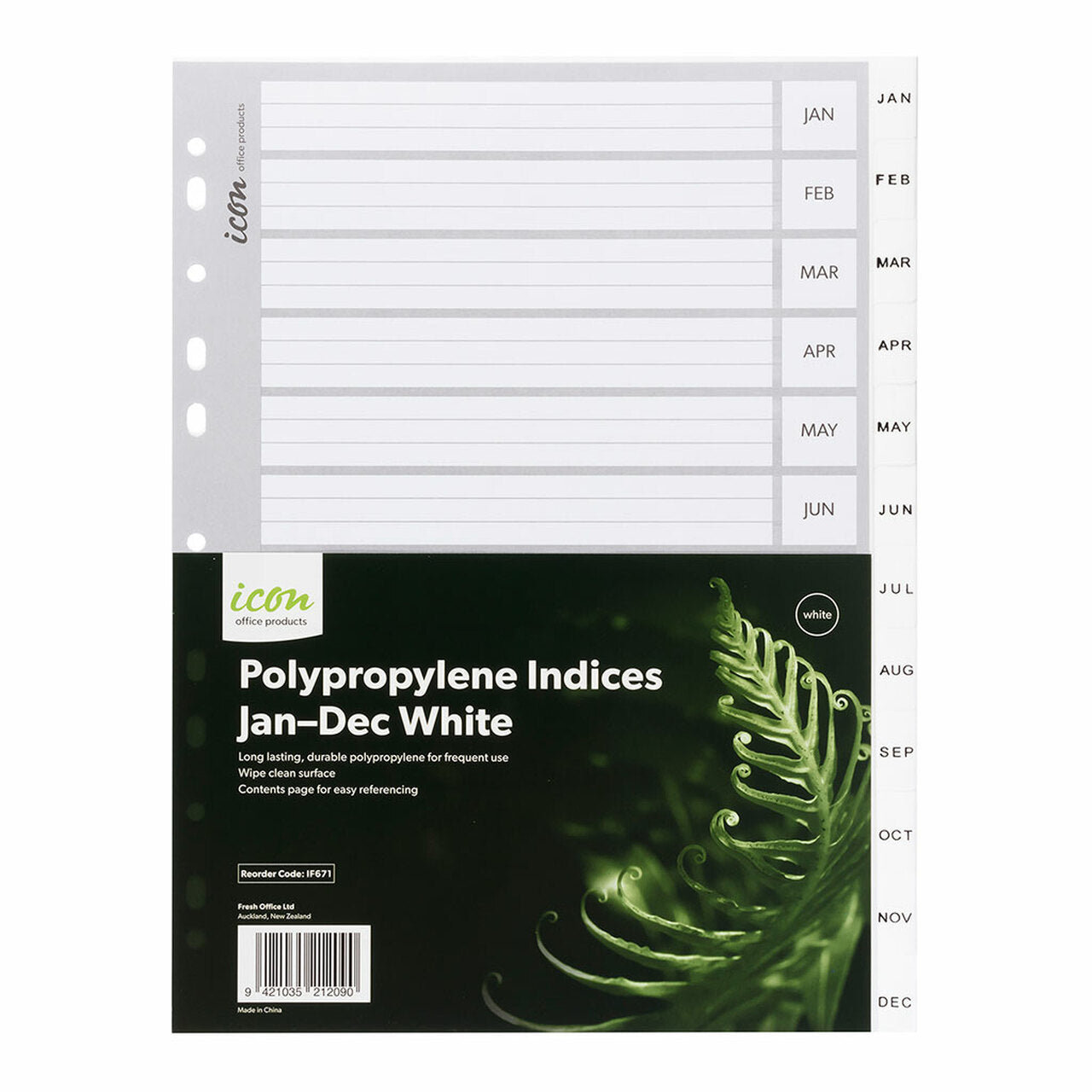Icon PP Indices Jan-Dec White - City Books & Lotto