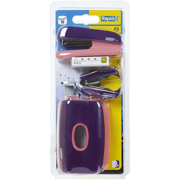STAPLER/HOLE PUNCH RAPID F5 VALUE PACK PURPLE/PINK - City Books & Lotto