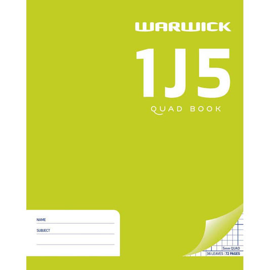 Warwick Exercise Book 1J5 36 Leaf Quad 5mm 255x205mm