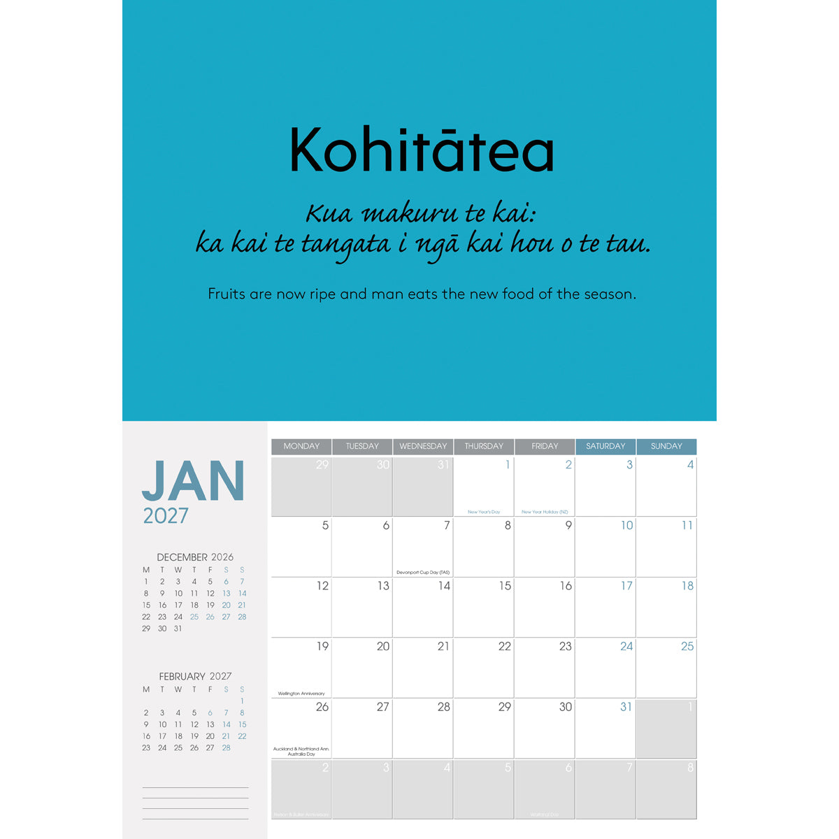 2027 Wall Calendar Collins A4 NZ Bilingual