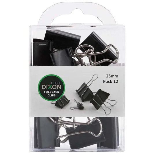Foldback Clips 25mm Black Pack 12