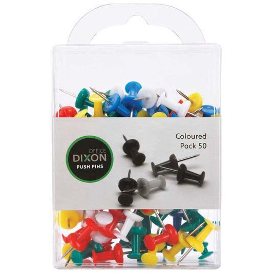 Dixon Push Pins Pack 50 Assorted Colours