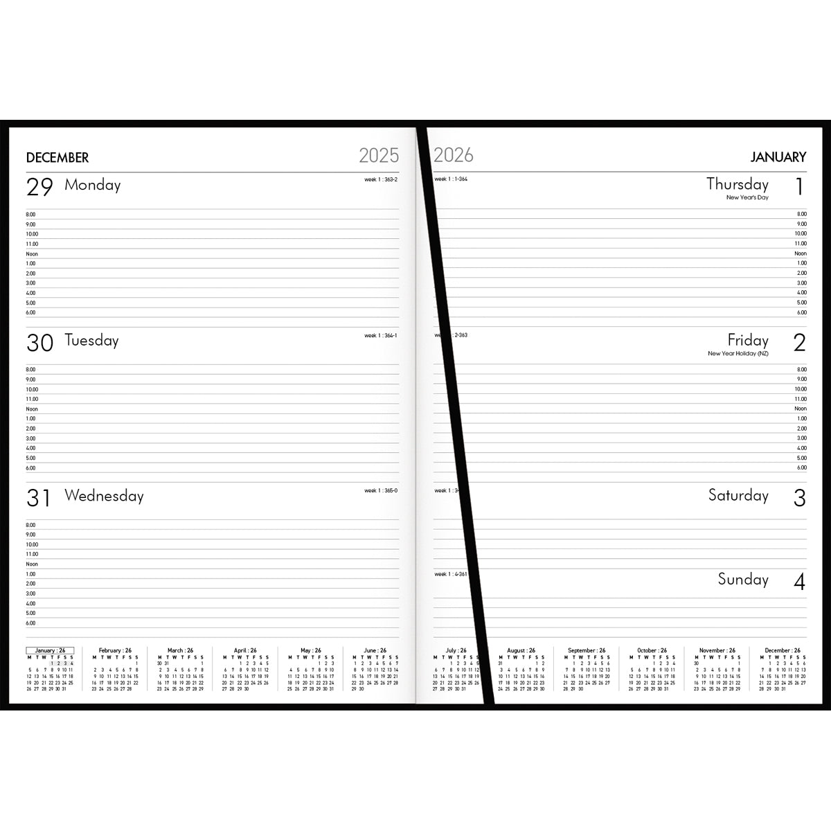 2026 Diary Collins Windsor A4 Week to View Black