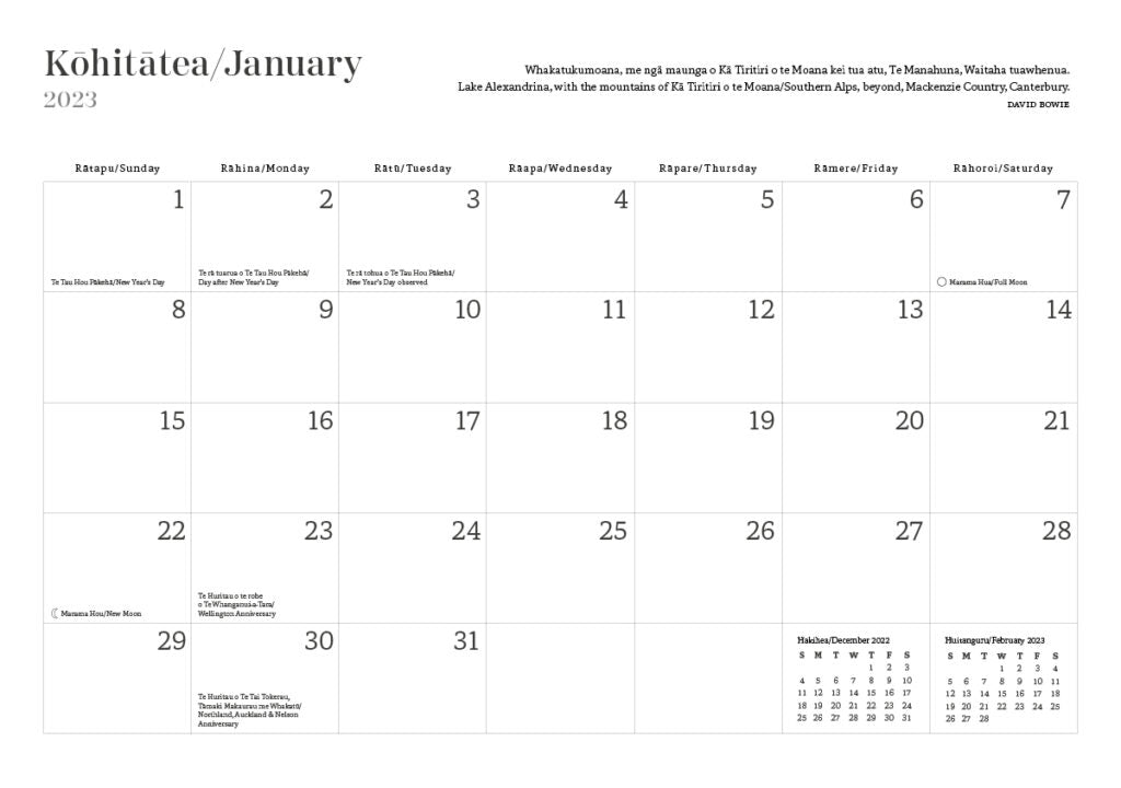 2024 Calendar Ngā Horanuku O Aotearoa