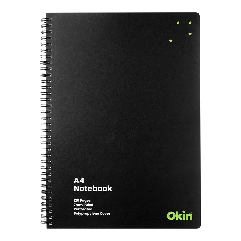 Okin Spiral Notebook A4 PP Cover Black 120 pg
