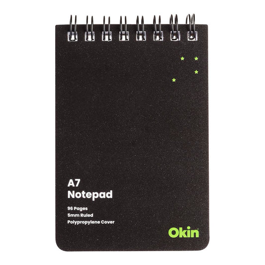 Okin Spiral Notepad A7 PP Cover Black 96 pg
