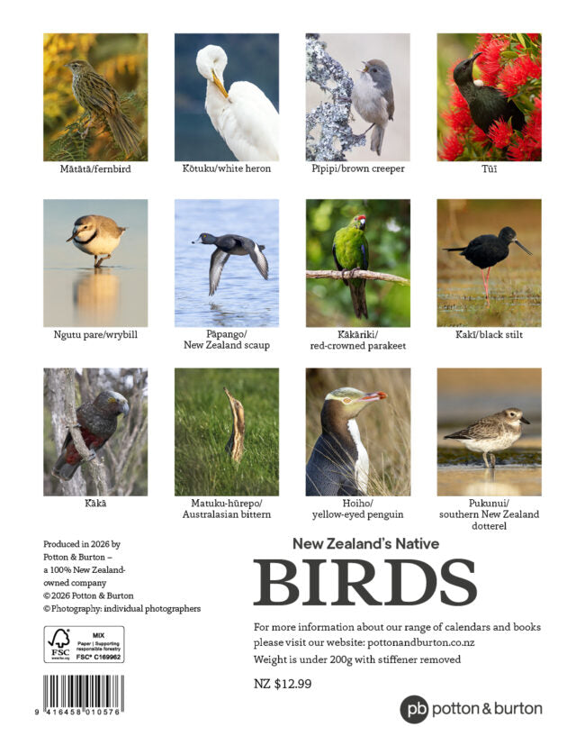 2027 Calendar New Zealand Native Birds