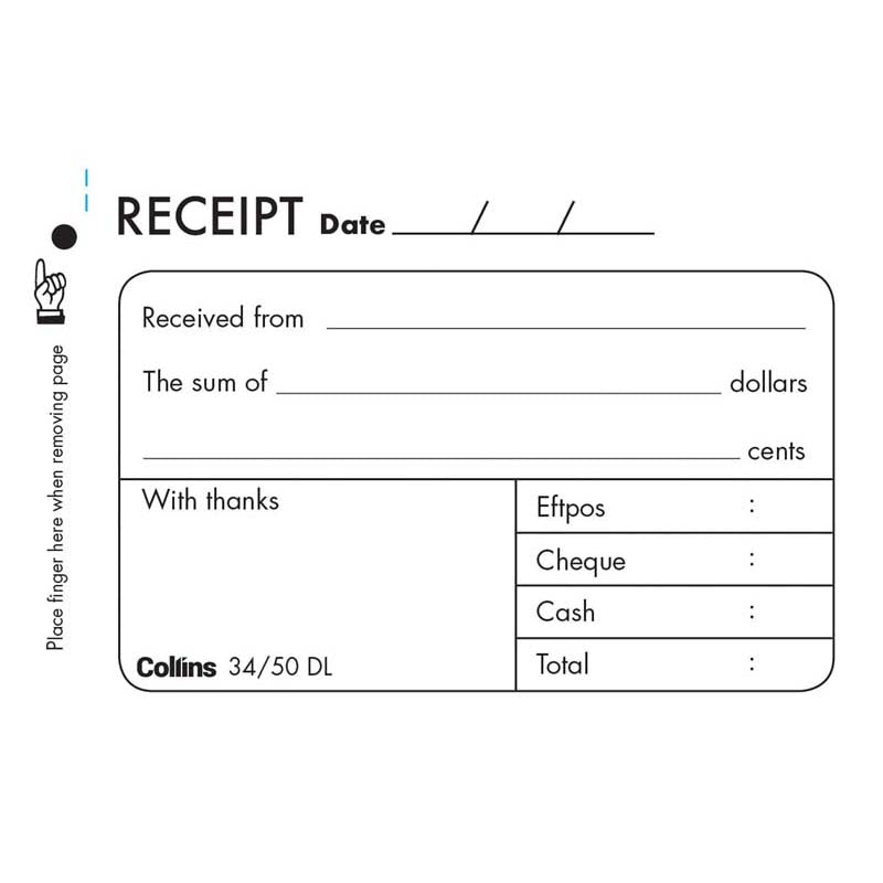 Receipt Book Collins 34/50 DL 50 Leaf - City Books & Lotto