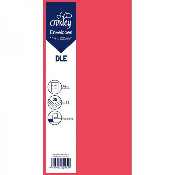 Envelope Dle Red 114x225mm Pack 25 - City Books & Lotto