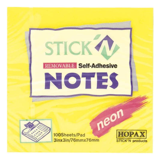 Stick’n Note 76x76mm 100 Sheet Neon Lemon - City Books & Lotto