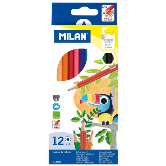 Milan Coloured Pencils Hexagonal Pack 12 Assorted Colours - City Books & Lotto
