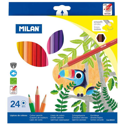 Milan Coloured Pencils Hexagonal Pack 24 Assorted Colours - City Books & Lotto