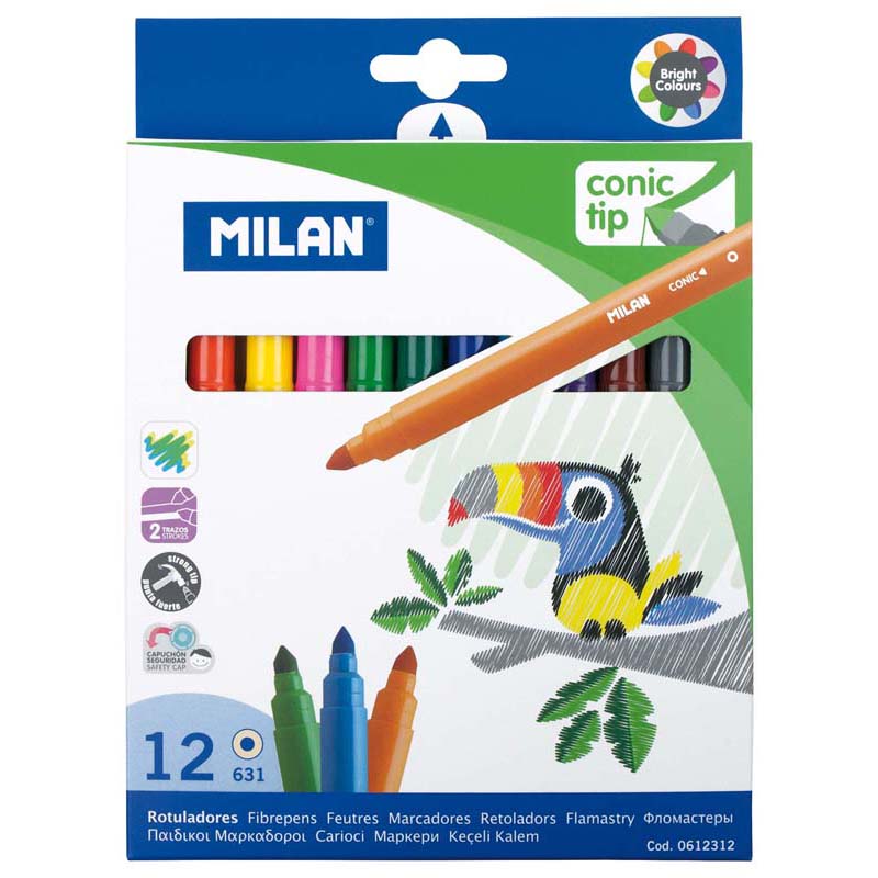 Milan Markers Conic Tip Pack 12 Assorted Colours - City Books & Lotto