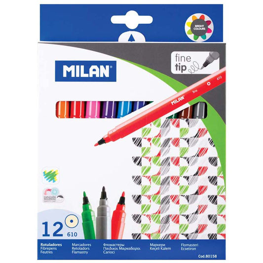 Milan Markers Fine Tip Pack 12 Assorted Colours - City Books & Lotto