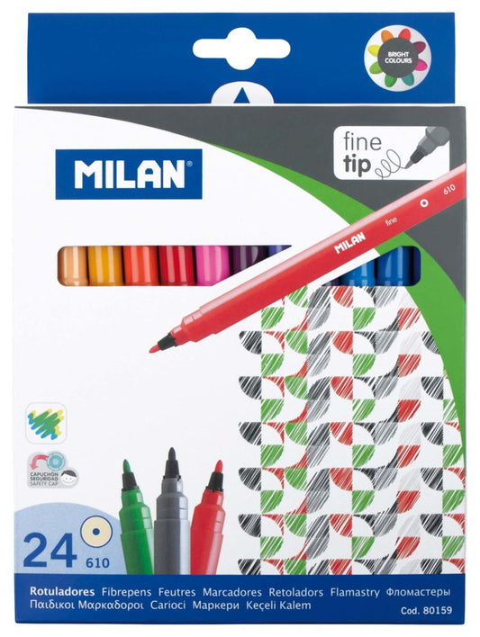 Milan Markers Fine Tip Pack 24 Assorted Colours - City Books & Lotto