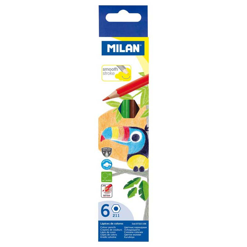 Milan Coloured Pencils Hexagonal Pack 6 Assorted Colours - City Books & Lotto