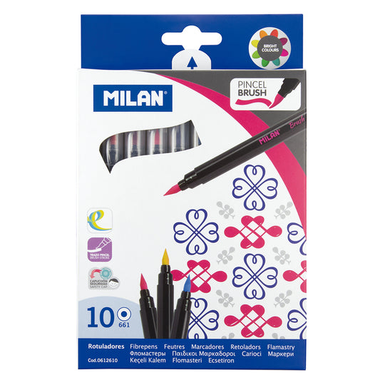 Milan Markers Waterbased Brush Tip Pens 10 Pack Assorted Colours - City Books & Lotto
