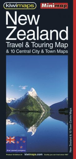 New Zealand Touring & 10 Towns Mini Road Map by KiwiMaps - City Books & Lotto