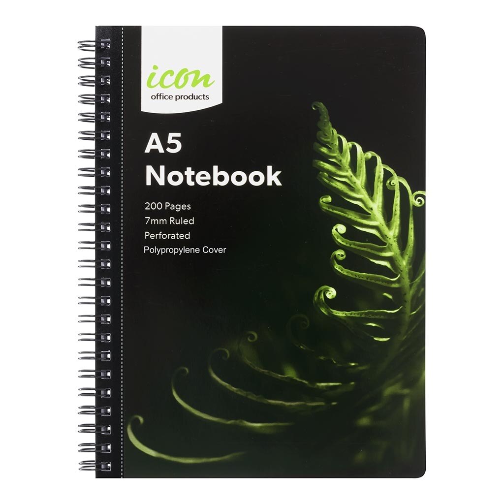 Icon Spiral Notebook A5 200 Pages Black - City Books & Lotto