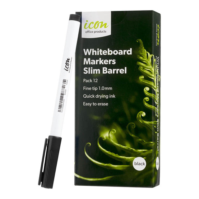 Icon Whiteboard Marker Slim Barrel Fine Tip Black - City Books & Lotto